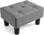 Poofzy Small Foot Stool Ottoman, Linen Ottoman Foot Rest with Legs, Rectangle Foot Rest for Couch, Footstools and Ottomans Small for Living Room and Entryway (Gray)
