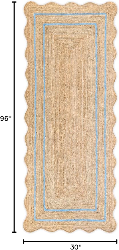 Scalloped Jute Runner, Sky Blue, 2'6"x8'