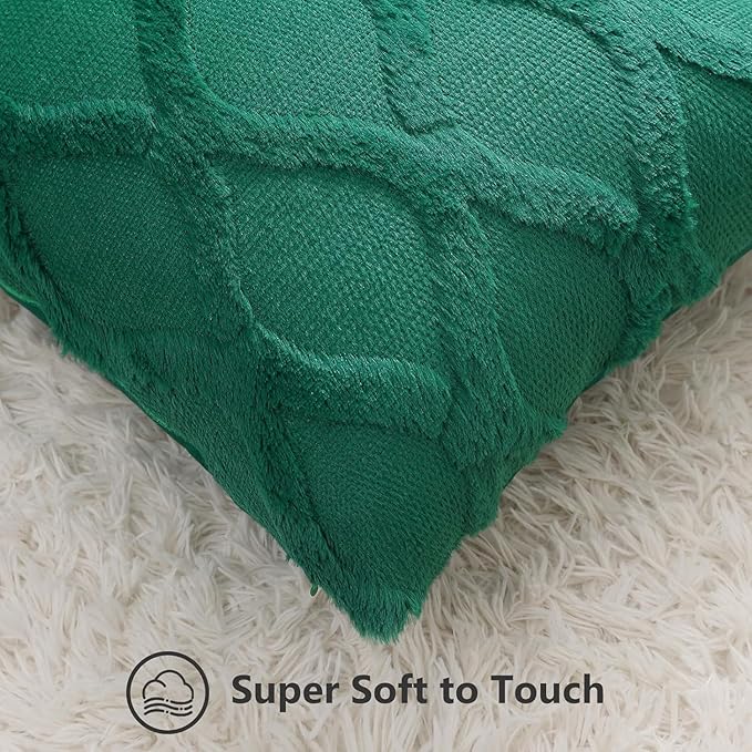 decorUhome Spring Euro Sham Throw Pillow Covers 22x22 Inch Set of 2, Soft Plush Faux Fur Wool Green Accent Couch Pillow Covers for Modern Farmhouse Bed Sofa Living Room