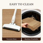 3x5 ft Washable Area Rug, Textured Natural Woven Low-Profile Entryway Rug with Non-Slip Backing, Neutral Light Brown Accent Rug for Bedroom, Living Room