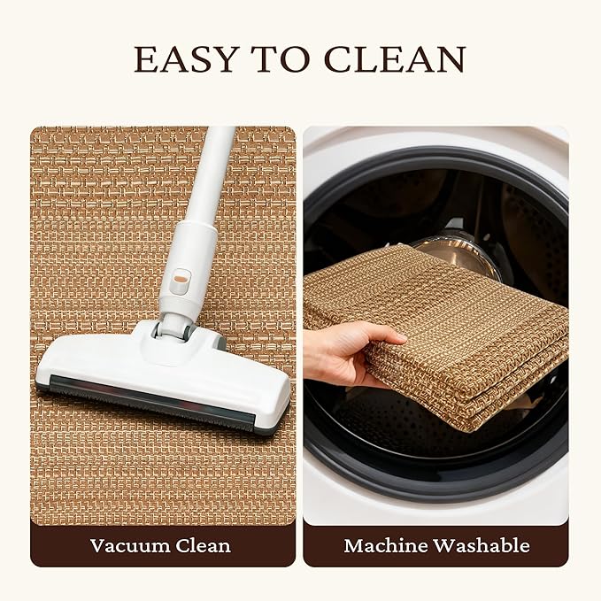 27.5"x43" Washable Outdoor Front Door Mat, Textured Natural Woven Low-Profile Patio Rug with Non-Slip Backing, Neutral Light Brown, for Porch, Entryway, Layering