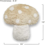 Mushroom Throw Pillow Tufted Shape Decorative Cushion 15” x 15” – Decor for Bed, Couch, Living Room (Cream)