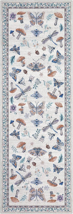 Mushroom Insect Rug 2x6 Runners for Hallways, Boho Kitchen Rugs Non Slip Bath, Modern Washable Runner Rug for Bedroom, Soft Long Rugs for Entryway Bathroom Laundry Dorm, Beige