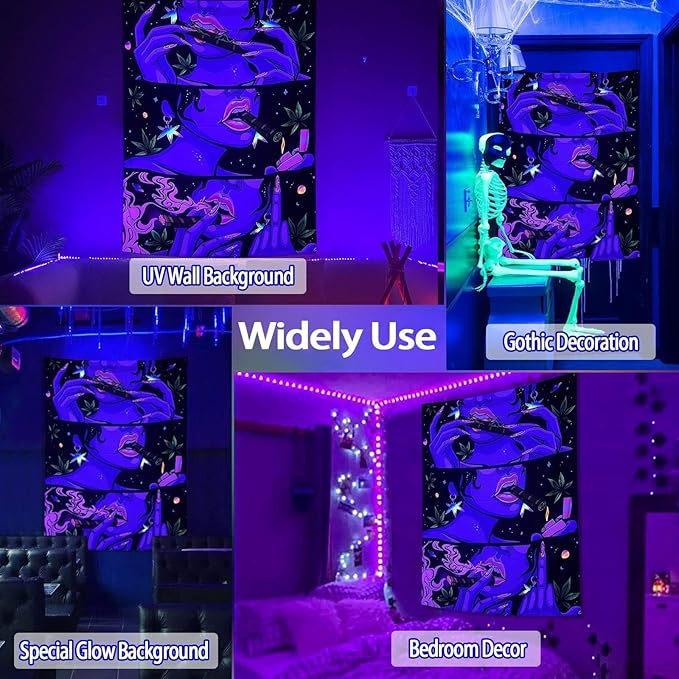 Wegklazax Fantasy Tapestry Blacklight Tapestry for Bedroom Cool Tapestries Wall Hanging for Bedroom and Living Room Purple 44×60 Inches