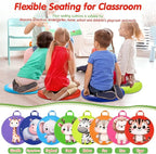 8 Pcs Kids Floor Cushions for Classroom Flexible Round Seating with Handle Soft Waterproof Floor Pillows with Cute Cartoon Animal Pattern for Elementary Daycare Preschool(Jungle Animals)