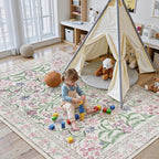 Lahome Sylvie Boho Purple Floral 5x7 Area Rugs, Washable Rugs for Bedroom Nursery Decor, Soft Non-Slip Lavender Carpet for Kids Room Girls Playroom Living Room, Pale Lilac/Pink