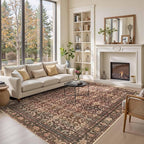 8x10 Area Rugs for Living Room Bedroom, Large Washable Christmas Rug, Vintage Oriental Boho Rug, Non Slip & Low Pile Faux Wool Thin Carpet for Indoor Dining Room and Kids Room(Red 8x10ft)