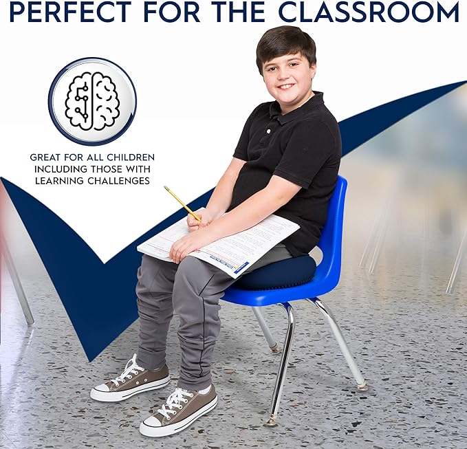 Bouncyband – Wiggle Seat – Blue, 13” D – Large Sensory Cushion for Kids Ages 6-18+ – Promotes Active Learning, Improves Student Productivity, Includes Easy-Inflation Pump