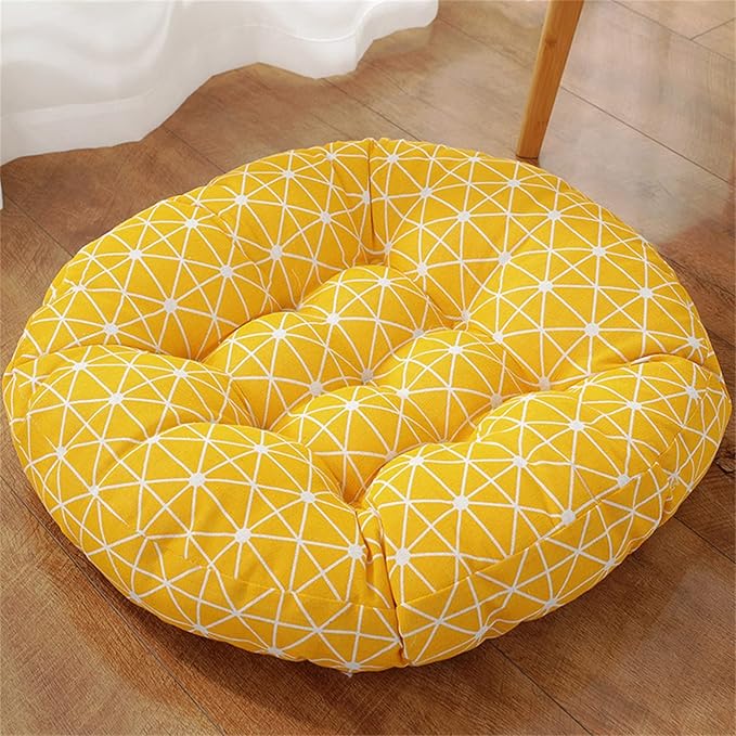 Large Round Floor Cushion, Comfortable Cotton and Linen Boho Meditation Pillow Tatami Seating Cushion for Room Reading Book Nursery Room Balcony,H,60 * 60cm