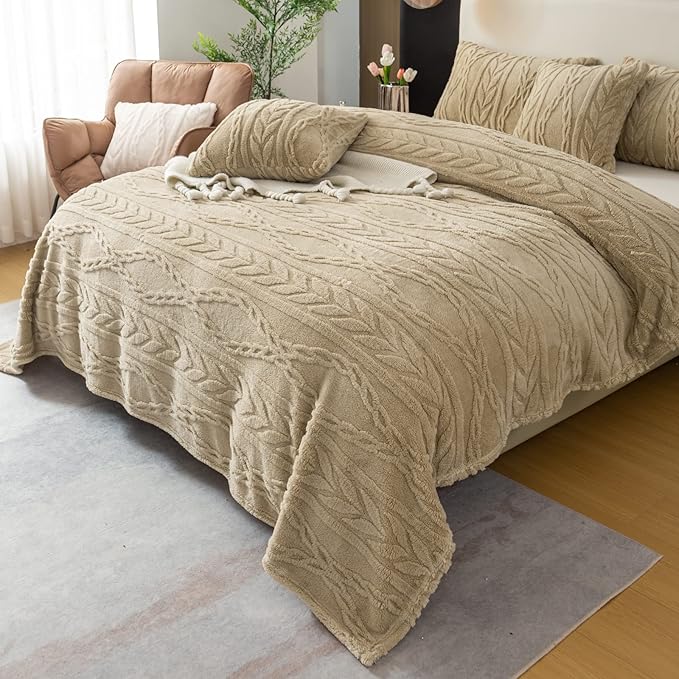 YUSOKI Queen Size Blanket Single Layer,Weight(4.4lb),370GMS-3D Stylish Design for Gift Home Decor (Tan,90"x90")