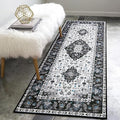 Amearea Vintage Design Runner Rugs for Living Room, 2x6 Machine Washable Floral Collection Traditional Bedroom Rug, Low Pile Cute Kids Room Print Carpet, No Slip Office Kitchen Home Decor, Black