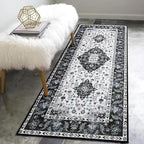 Amearea Vintage Design Runner Rugs for Living Room, 2x6 Machine Washable Floral Collection Traditional Bedroom Rug, Low Pile Cute Kids Room Print Carpet, No Slip Office Kitchen Home Decor, Black