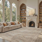 8x10 Area Rugs for Living Room, Large Washable Rug, Beige Vintage Retro Boho Style, Non Slip & Low Pile Faux Wool Carpet for Indoor Dining Room, Bedroom, Dorm, Classroom and Kids Room