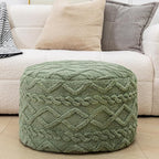 Round Pouf Ottoman Stuffed 20x12 Inches Floor Pouf Chair for Living Room Bedroom Modern Foam Pouf Ottoman Foot Rest for Couch Home Decor Pouffe Sage Green