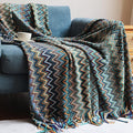 Boho Bohemian Throw Blanket for Couch Sofa Bed, Soft Cozy Lightweight Boho Blankets Knitted with Tassel, Decorative Blanket All Season 50x60 inches (Blue)