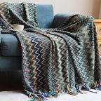 Boho Bohemian Throw Blanket for Couch Sofa Bed, Soft Cozy Lightweight Boho Blankets Knitted with Tassel, Decorative Blanket All Season 50x60 inches (Blue)