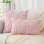 decorUhome Cozy Textured Euro Sham Throw Pillow Covers 24x24 Inch Set of 2, Soft Plush Faux Wool Light Pink Accent Couch Pillow Covers for Modern Farmhouse Sofa Bed Living Room
