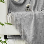Throw Blanket for Couch Bed, Sofa Knit Blanket Farmhouse Throw for Living Room, Decorative Fall Throw Blanket for Chair, Outdoor Textured Boho Blanket（Grey 51x67In）