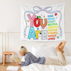 WARDOS Boho Positive Affirmations for Kids Tapestry, You Are Kind Inspirational Tapestry Wall Hanging, Coquette Bow Trendy Motivational Wall Blanket Decor for Kids Room Nursery Classroom, 50x60 Inch