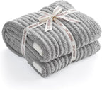 Snuggle Sac Queen Size Blue Blanket for Bed, Soft Luxurious Bedding Blankets, Large Fuzzy Plush Microfiber Blankets, Grey, 90x90 inches