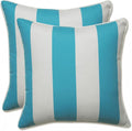Pillow Perfect Stripe Indoor/Outdoor Accent Throw Pillow, Plush Fill, Weather, and Fade Resistant, Throw - 16.5" x 16.5", Blue/White Cabana Stripe, 2 Count