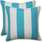 Pillow Perfect Stripe Indoor/Outdoor Accent Throw Pillow, Plush Fill, Weather, and Fade Resistant, Throw - 16.5" x 16.5", Blue/White Cabana Stripe, 2 Count