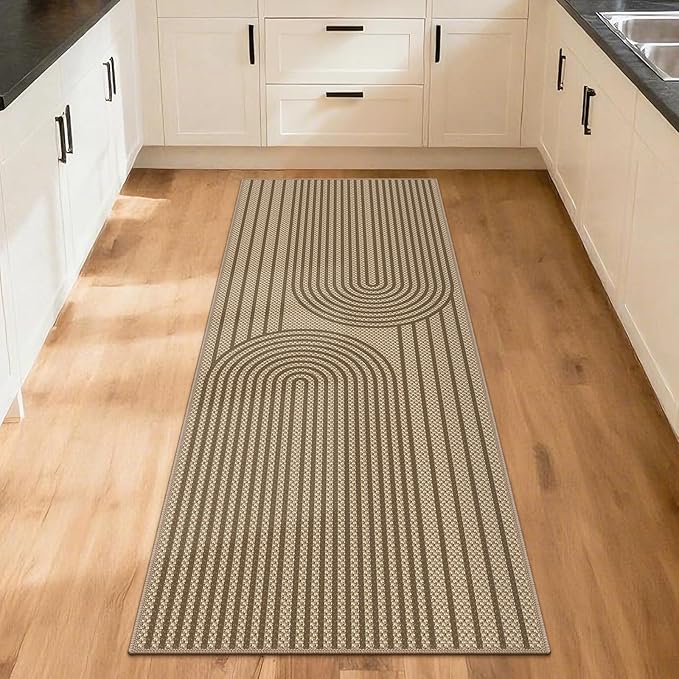2x6 Kitchen Runner Rug for Hallways Outdoor Rug Easy Jute Rug Washable Low-Pile Non-Slip Area Rug Indoor Outdoor Carpet for Bedside Laundry Entryway Porch Long Door Mat Brown Rainbow Floor Mats