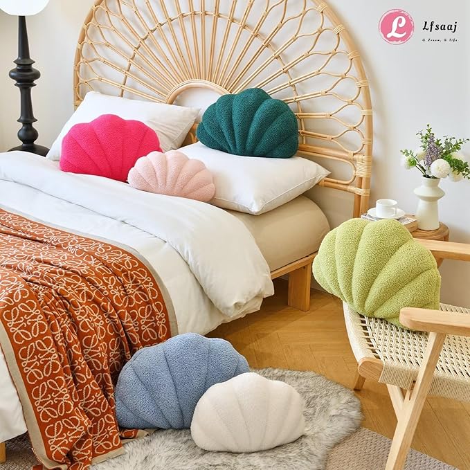 Dusty Blue Seashell Throw Pillows, Shell Shaped Throw Pillows, 13 Inch Soft Home Decorative Pillow Plush Cushion for Bed Couch Living Sofa Room Decor Accent Throw Pillow