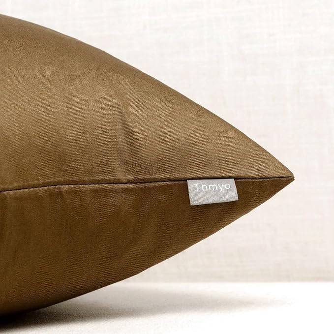 Thmyo 4-Pack 100% Cotton Comfortable Solid Decorative Throw Pillow Case Square Cushion Cover Pillowcase Sublimation Blank Pillow Covers DIY Throw Pillowcase for Sofa(18x18inch/45x45cm,Light Coffee)