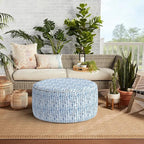 Indoor/Outdoor Inflatable Ottoman, All Weather Ottoman Pouf D31 x H14 inch, Round Foot Rest Ottomans, Portable Footstool for Patio, Garden, Porch, Home, Pebble Blue