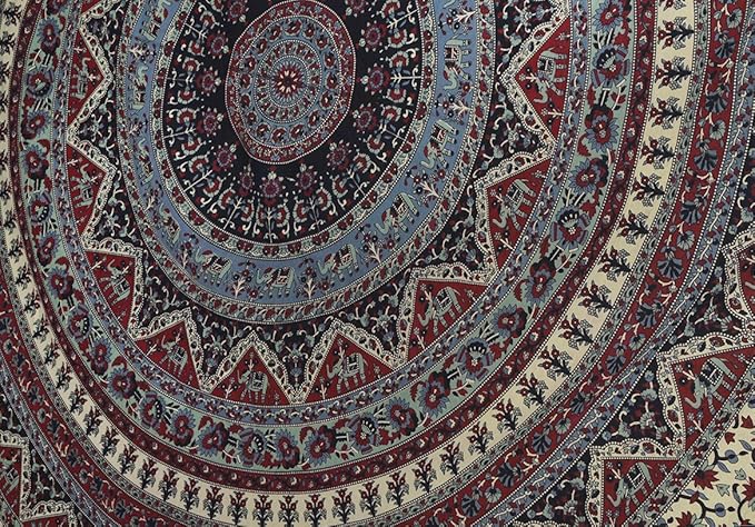 Popular Handicrafts Wall Hanging Tapestry For Bedroom Hippie Psychedelic Mandala Bohemian Hippy Intricate Floral Design Indian Tapestries Bedspread 84 x 90 Inches (215cm x 230cm) Light Green Red