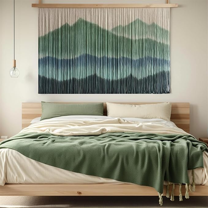 laddawan Extra Large Macrame Wall Hanging Dip-Dyed Tapestry Modern Wooden Home Wall Art For Living room Boho Handmade Wall Decor For Bedroom (Green)