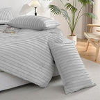 JELLYMONI Pillowcases Standard Size Light Grey 2 Pack Boho Striped Bed Pillow Covers 20x26in Polyester Envelope Pillow Shams Tufted Bohemian Textured (Pillows are not Included)