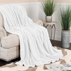 Superior Fleece Boho Jacquard Blanket, Decorative Blankets for Bedroom, Sofa, Fuzzy, Plush, Fluffy, Soft, Cute Room Decor, Beautiful Cover, Comfort Essentials, Arctic Collection, Twin, White