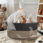 Woven Basket for Storage, 17"x12"x8" Black Cotton Rope Spliced Jute Wicker Basket for Toy, Book, Towel, Cloth, Shoe, Decorative Wicker Storage Bin for Shelves, Closet, Bathroom, Living Room