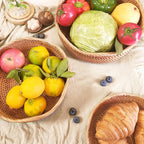 11.2" Large Wave Rattan Wicker Bread Basket, Natural Fruit Basket for Kitchen Counter, Hand Woven Food Baskets, Artisanal Bread Baskets for Serving, Fruit, Vegetable, Candy, Nuts, Keys, Wallets, Etc.