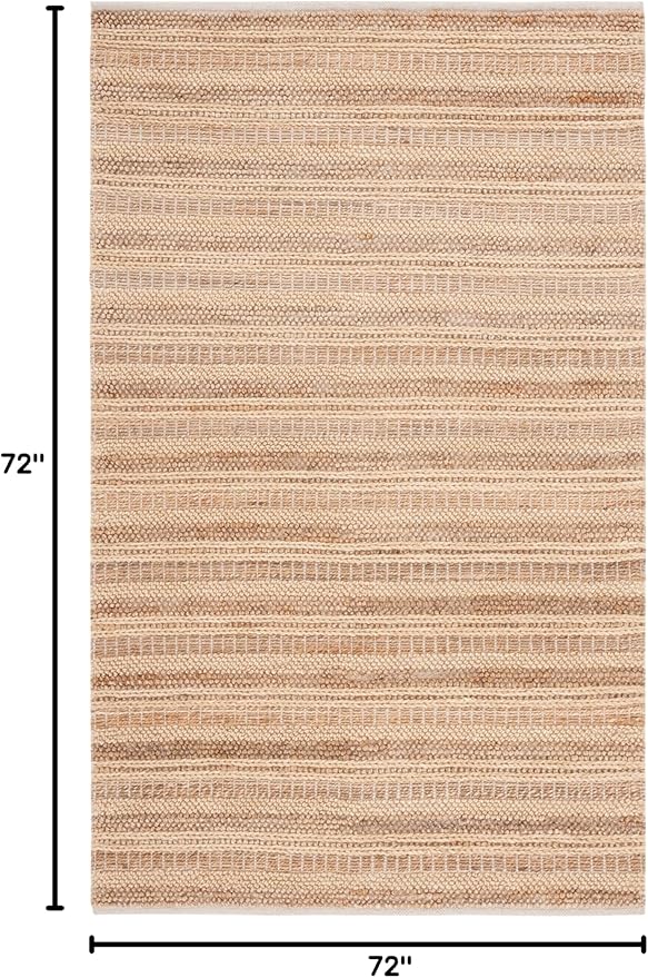 SAFAVIEH Natura Collection Area Rug - 6' Square, Natural & Beige, Rustic Farmhouse Design, Handmade Wool & Jute, Ideal for The Living Room, Bedroom, Dining Room (NAT501A-6SQ)