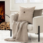 Phantoscope Pack of 2 Farmhouse Throw Pillow Covers Button Vintage Linen Decorative Pillow Cases for Couch Bed and Chair Beige, 18 x 18 inches 45 x 45 cm
