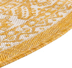 Rugs.com Outdoor Aztec Collection Rug – 4 Ft Round Yellow Flatweave Rug Perfect for Kitchens, Dining Rooms