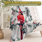 Snowy Red Cardinal Fleece Blanket - Lightweight Soft Cozy Gifts Throw for Animal Lovers,Kids,Women,Winter Snow-Covered Pine Branch Blankets,Home Room Modern Festive Decor 50x60in