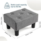 Poofzy Small Foot Stool Ottoman, Linen Ottoman Foot Rest with Legs, Rectangle Foot Rest for Couch, Footstools and Ottomans Small for Living Room and Entryway (Gray)