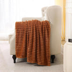 Burnt Orange Fleece Throw Blanket 50”×60” for Couch Sofa Bed,Super Soft Cozy Plush Microfiber Flannel Blanket with Stripes Design Lightweight for Adults,Woman,Girls