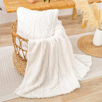 YUSOKI Sherpa Large Throw Blanket Single Layer,Light Weight(1.7lb),370GMS-3D Stylish Design for Gift Home Decor (Ivory,50"x65")