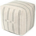 AELS Unstuffed Farmhouse Pouf Cover for Living Room, Boho Storage Bean Bag Cubes, Beige with Black Stitch Yarn Dyed Stripe Square Ottoman Pouf Foot Rest Footstool, 18"x18"x18", Cover ONLY