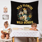 WARDOS Western Cowgirl Tapestry, Vintage Western Tapestry Wall Hanging, Retro Country Wild Wildflower Wild Horses Wall Blanket Decor for Girls Room Dorm Apartment Bedroom, 50x60 Inch