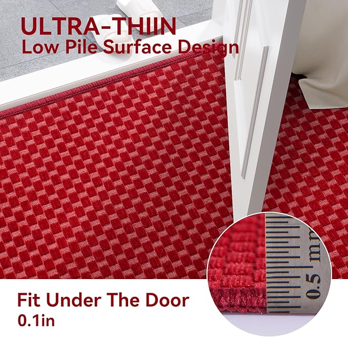3x5 ft Area Rug Entryway Runner Rug Non Slip Washable, Boho Woven Kitchen Runner Rugs Door Mat Entry Rugs Carpet for Indoor Foyer Backdoor Hallway Floor Bedroom Living Room, Red