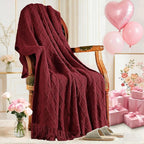 inhand Claret Knitted Throw Blanket for Couch Bed, Mothers Day/Mom Birthday Gifts for Mom from Daughter Son, Soft Lightweight with Tassels, Farmhouse Warm Decorative Blanket for Women, 50"x60"