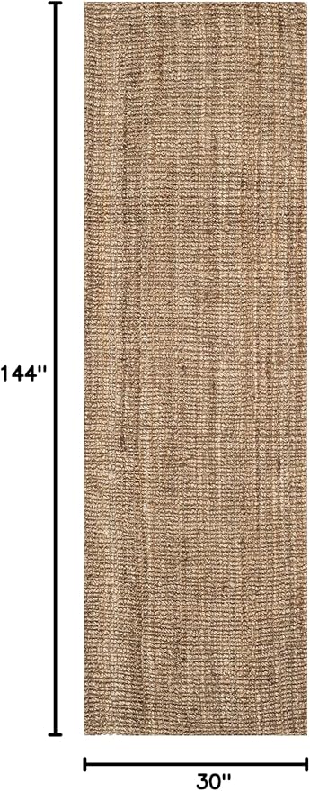 SAFAVIEH Natural Fiber Collection Runner Rug - 2'6" x 12', Natural & Grey, Handmade Jute, Farmhouse Style, Chunky Textured Thick Pile (NF447M)