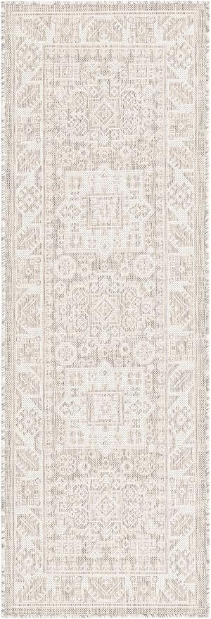 Rugs.com Outdoor Aztec Collection Rug – 6 Ft Runner Light Gray Flatweave Rug Perfect for Hallways, Entryways