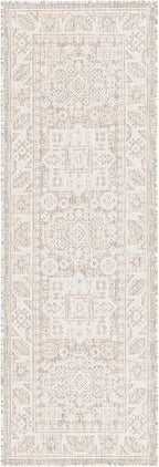 Rugs.com Outdoor Aztec Collection Rug – 6 Ft Runner Light Gray Flatweave Rug Perfect for Hallways, Entryways